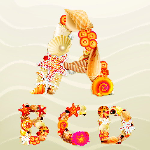Sea elements Alphabet vector set 06