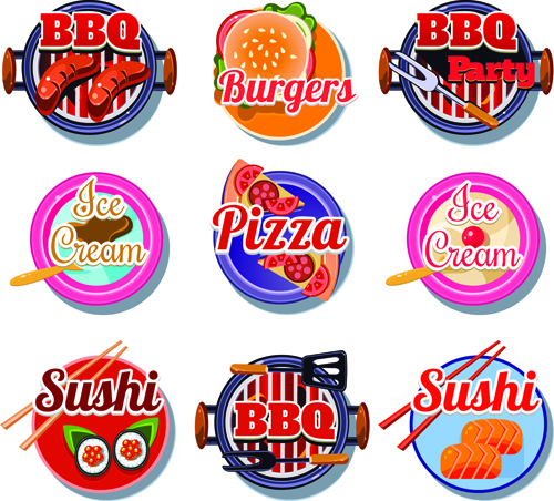 sushi pizza labels ice cream cream burgers bbq 