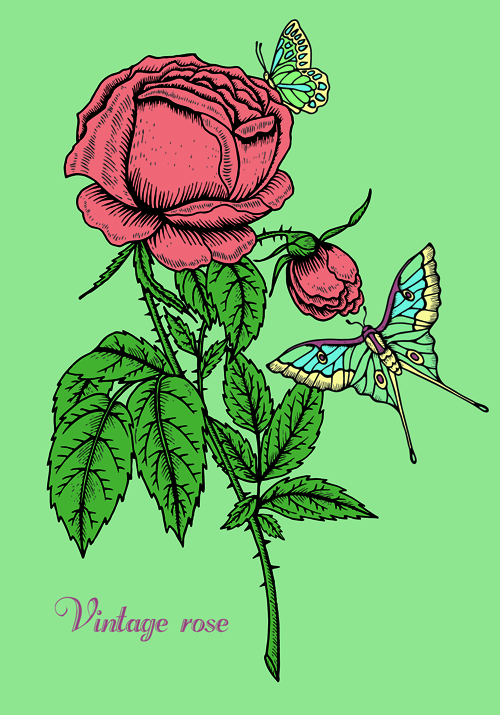 lower retro style vector graphics 04 Beautiful flower retro style vector graphics 04