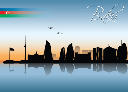 Beautiful waterfront city scenery vector set 03
