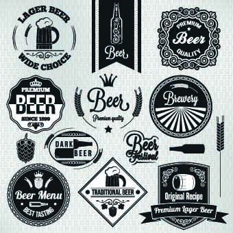 Black and white beer labels vector