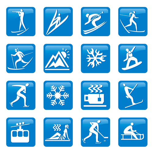 winter sport icons blue 