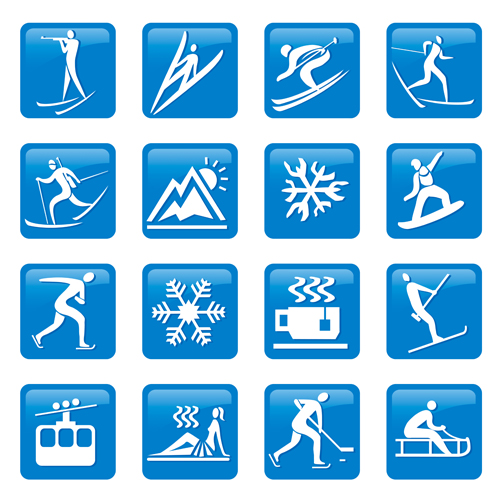 Blue winter sport icons vector material