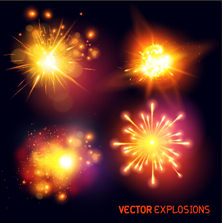 Bright fireworks effects design background vector 01