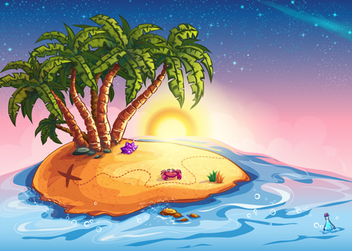 palm material island cartoon 