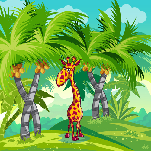 Cartoon nature scenery with animal vectors 03