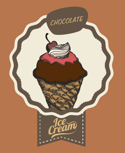 Chocolate ice cream vintage cards vectors set 04