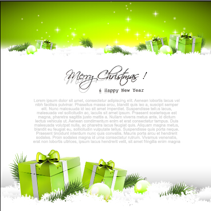 Christmas baubles elements with green background vector 01