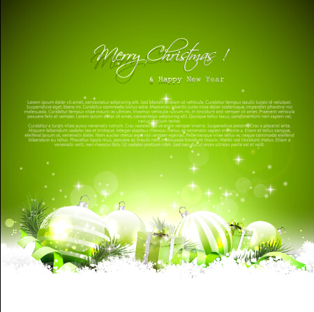 Christmas baubles elements with green background vector 02