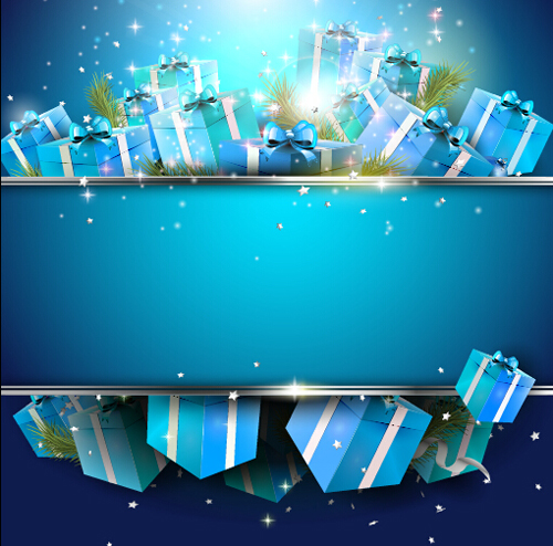 Christmas blue gift box background vector