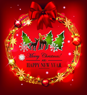 Christmas garland with baubles background vector 01