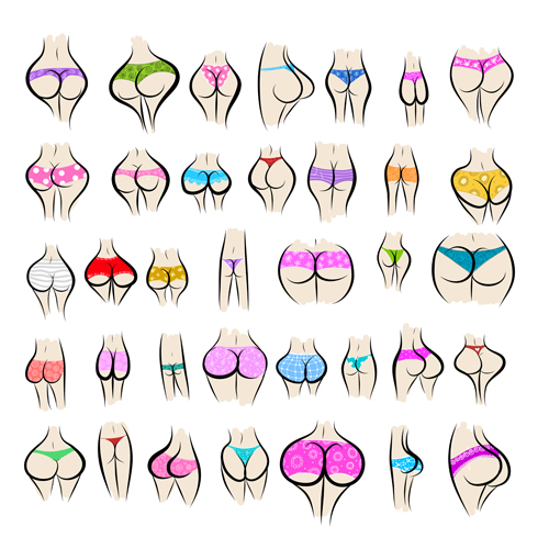 Different Female Buttocks design vector 01