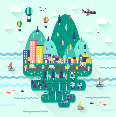 Eco city concept template vector 02
