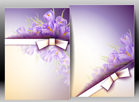 Flowers with bow spring cards vector material 02