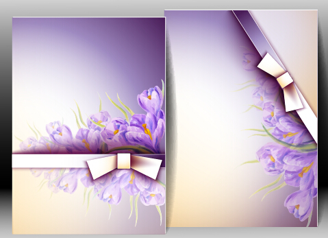 Flowers with bow spring cards vector material 03