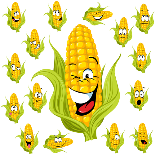 Funny corn cartoon styles vectors 01