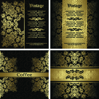 Golden floral vintage vector background set 01