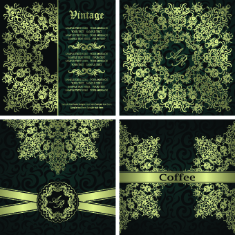 Golden floral vintage vector background set 02
