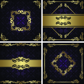 Golden floral vintage vector background set 03
