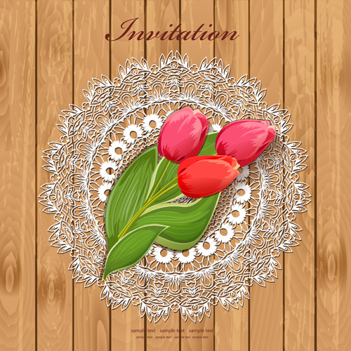Red Flower invitations cards 01