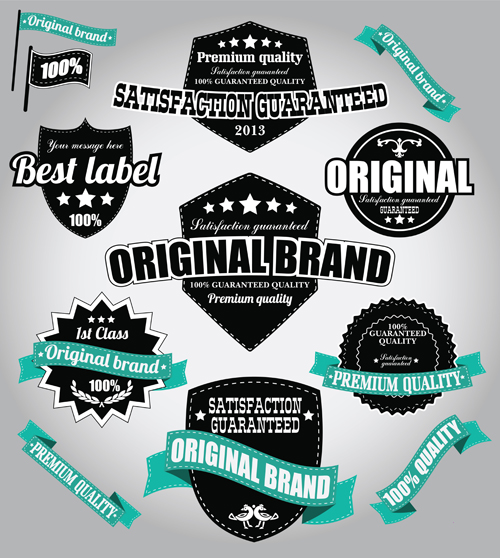Retro Premium Quality Labels with Ribbon Vector 04