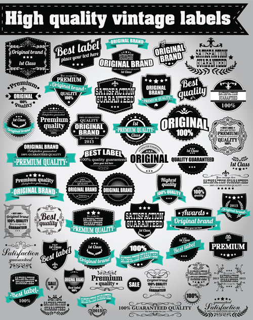 Retro Premium Quality Labels with Ribbon Vector 05