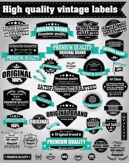 Retro Premium Quality Labels with Ribbon Vector 06