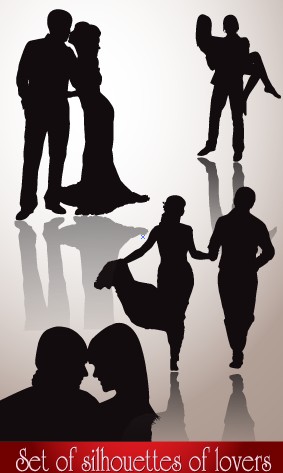 Romantic lovers silhouettes design vector