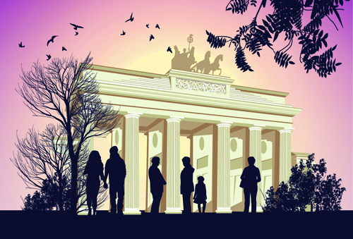 Romantic of City with People Silhouettes vector 03