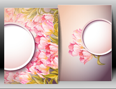 Spring flowers cards set vector 01