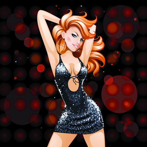 Stylish Glamour Girls design elements vector 03