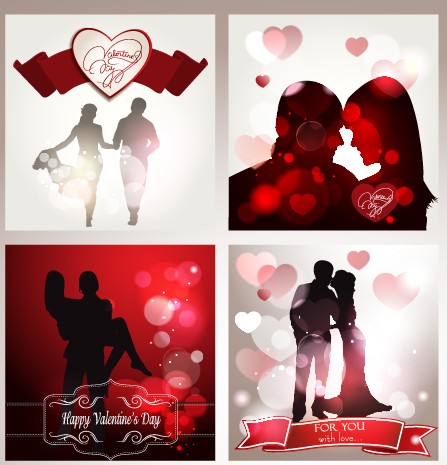 Valentine backgrounds with lovers silhouettes vector