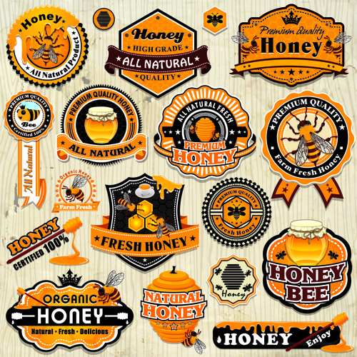 Vintage honey labels and badges vector