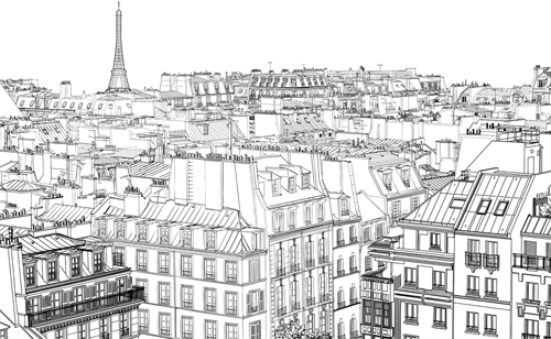 Drawing city buildings and scenery vector 01