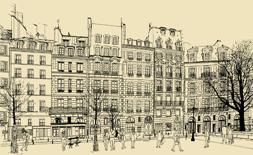 Drawing city buildings and scenery vector 04