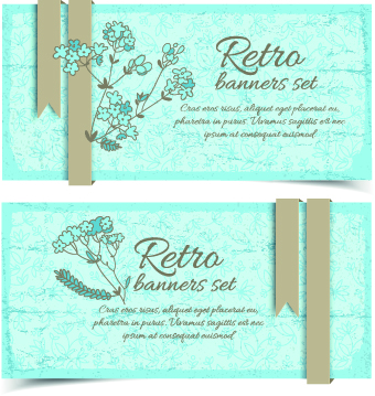 Retro flowers cards vector set 01