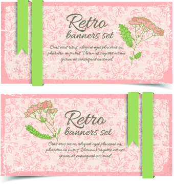 Retro flowers cards vector set 02