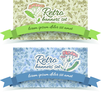 Retro flowers cards vector set 03