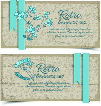 Retro flowers cards vector set 04