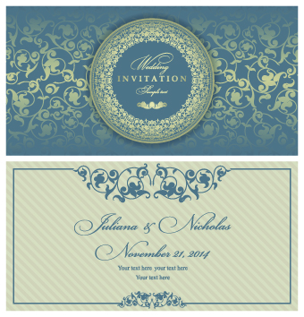 Retro floral wedding invitation cards vector 05