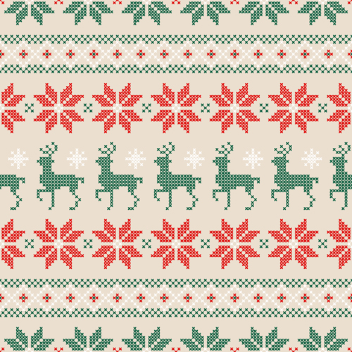 knitted fabric christmas pattern vector set 05