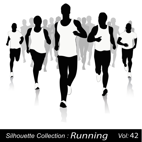 Set of Running elements people silhouette vector 03