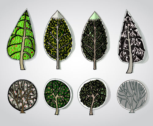 free Cartoon Trees Label vector 02