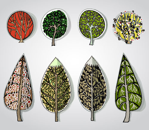 free Cartoon Trees Label vector 06