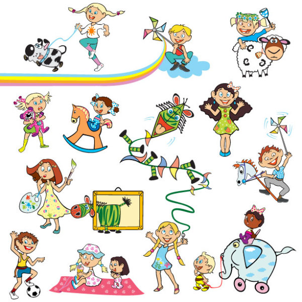 Happy childhood design vector set 01