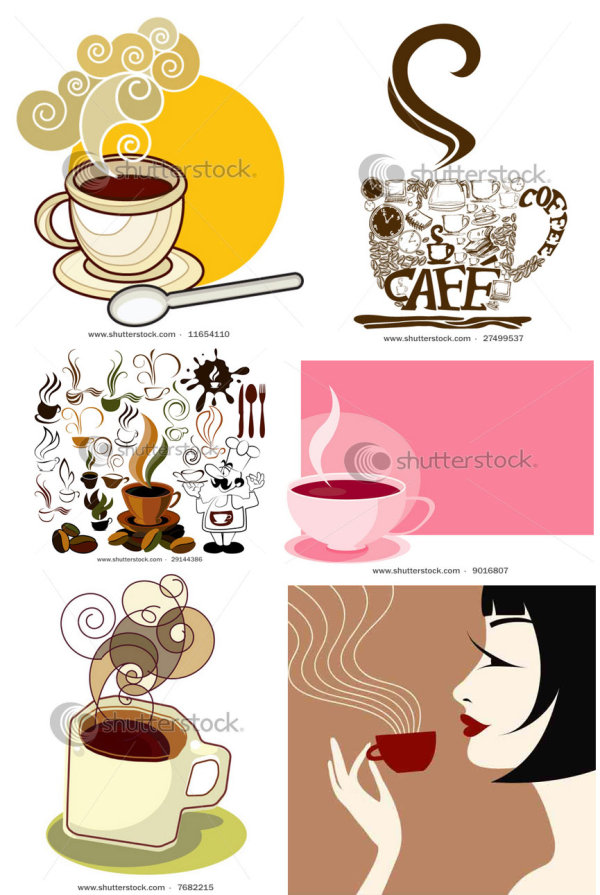 women table steam spoons smoke icons cups cook coffee beans coffee cloud background  