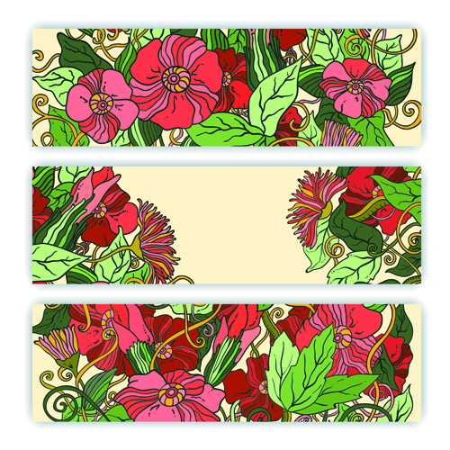 Beautiful sketch floral vector banners 01