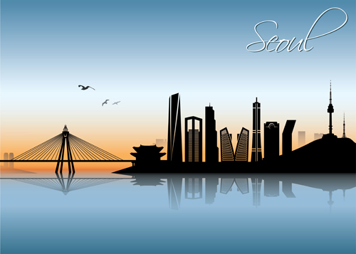 aterfront city scenery vector set 08 Beautiful waterfront city scenery vector set 08