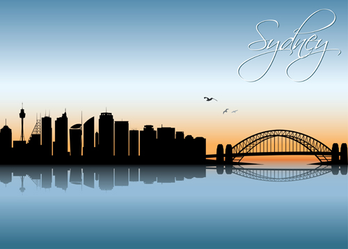 aterfront city scenery vector set 09 Beautiful waterfront city scenery vector set 09