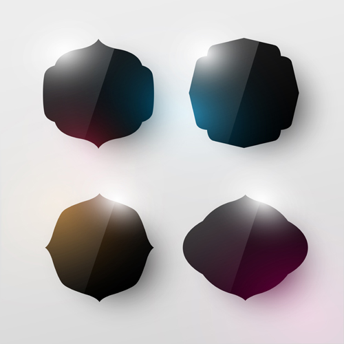 Blank black glass labels vector 05